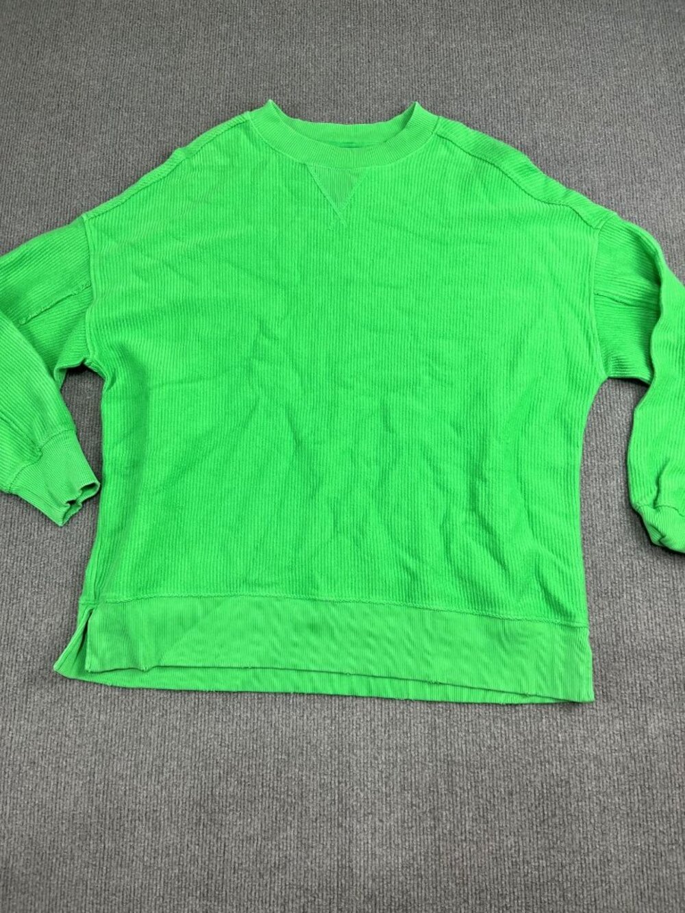 Aerie Womens Green Ribbed Crewneck Sweatshirt Split Hem S